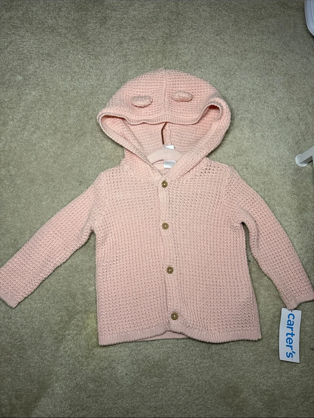 Carter's Pale Pink Knit Hooded Cardigan with Buttons